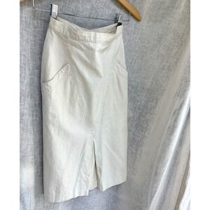 Vintage Tomboy Midi Skirt Size 7 Cream Ramie Cotton Pencil Center Pleat Womens S